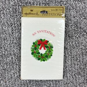 Vintage Hallmark Christmas Wreath Invitations Sealed Set of 8 Holiday Cards USA